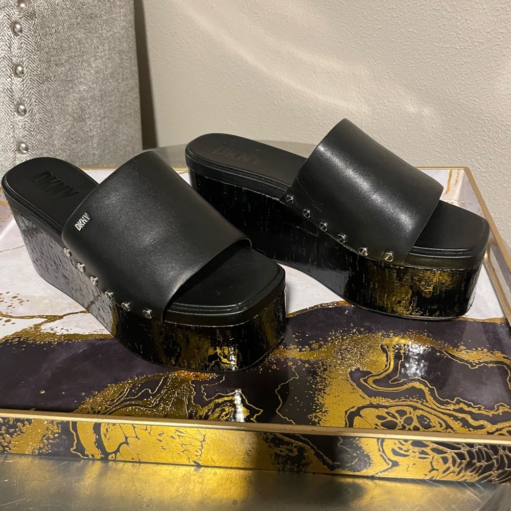 DKNY Alvy Studded Platform Wedge Slide Sandals